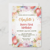 Schattigee aardbeien regenboogpatroon 1e verjaarda kaart (Voorkant)