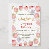 Schattigee aardbeien regenboogpatroon 1e verjaarda kaart (Voorkant)