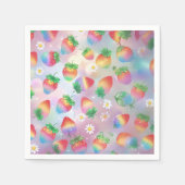 Schattigee aardbeien regenboogpatroon verjaardagsf servet (Voorkant)