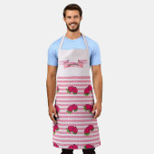 Schattigee Aardbeien & Roze Lijnen Ontwerp Aangepa Schort (Gedragen)