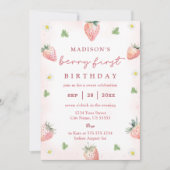 Schattigee aardbeienbes Eerste 1e Verjaardag Kaart (Voorkant)