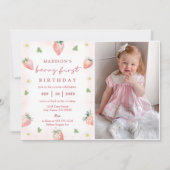 Schattigee aardbeienbessen eerste 1e verjaardag fo kaart (Voorkant)