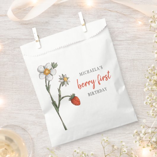 Schattigee aardbeienbessen eerste verjaardagsfeest bedankzakje (Geknipt)