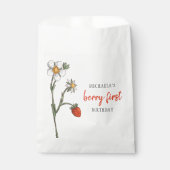 Schattigee aardbeienbessen eerste verjaardagsfeest bedankzakje (Voorkant)