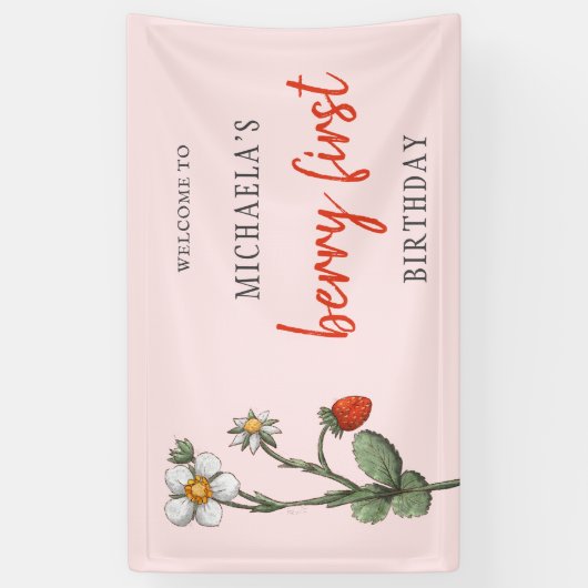 Schattigee aardbeienbloemen Berry eerste verjaarda Spandoek (Verticaal)