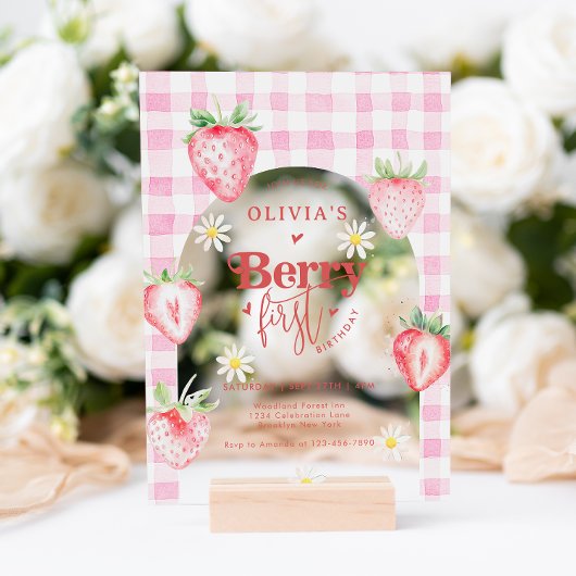 Schattigee aardbeienfruit Daisy Berry eerste verja Acryl Uitnodigingen
