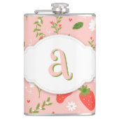 Schattigee Aardbeienpatroon Vinyl gewikkeld Kolf Heupfles (Voorkant)