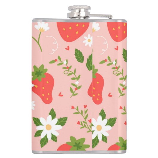 Schattigee Aardbeienpatroon Vinyl gewikkeld Kolf Heupfles (Achterkant)