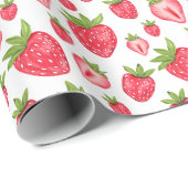 Schattigee aardbeienpatroonverjaardag cadeaupapier (Rol Hoek)