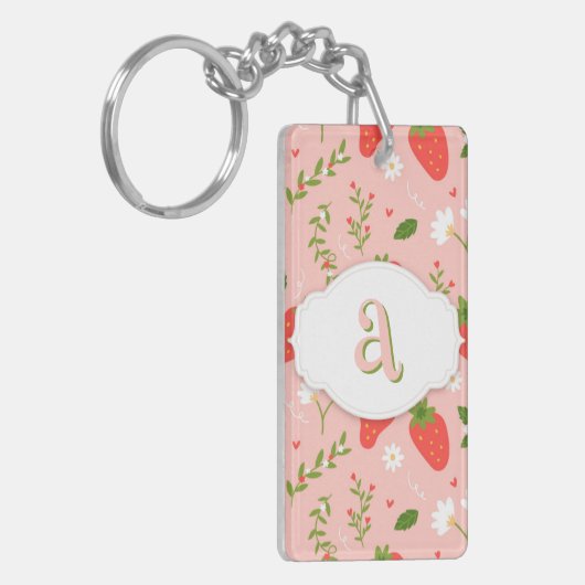 Schattigee Aardbeipatroon Acryl Sleutelhanger (Voorkant Links)