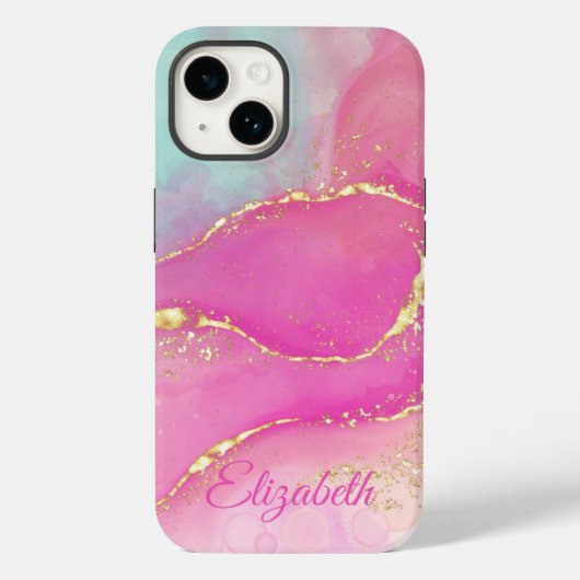 Schattigee abstracte alcoholinkt, roze turkoois en Case-Mate iPhone case (Achterkant)