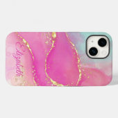 Schattigee abstracte alcoholinkt, roze turkoois en Case-Mate iPhone case (Achterkant (horizontaal))