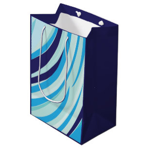 Schattigee Abstracte Blauwe Diagonale Streep Medium Cadeauzakje