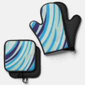 Schattigee Abstracte Blauwe Diagonale Streep Ovenwant & Pannenlap Set (Voorkant / Achterkant)