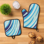 Schattigee Abstracte Blauwe Diagonale Streep Ovenwant & Pannenlap Set (Top down)