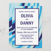 Schattigee Abstracte Blauwe Streep Strand Bruiloft Kaart (Voorkant / Achterkant)