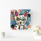 Schattigee Abstracte Kunst Kattenschilderij Vierkante Klok (Huis)