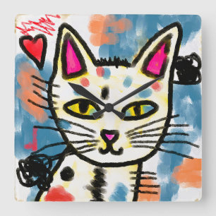 Schattigee Abstracte Kunst Kattenschilderij Vierkante Klok
