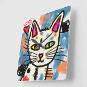Schattigee Abstracte Kunst Kattenschilderij Vierkante Klok (Hoek)
