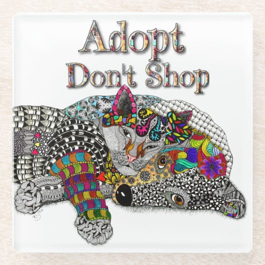 Schattigee adoptie van honden en katten glazen onderzetter (Voorkant)