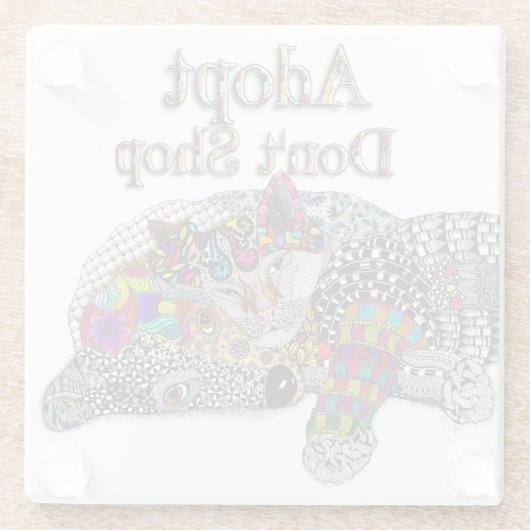 Schattigee adoptie van honden en katten glazen onderzetter (Achterkant)