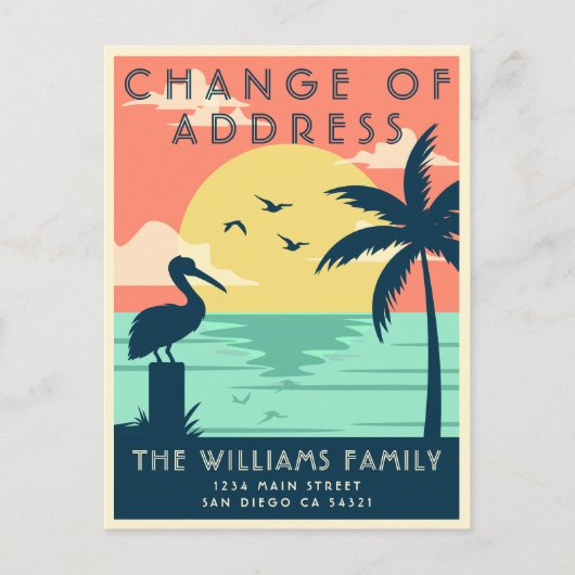  Schattigee adreswijziging Beach Coastal Palms Briefkaart (Voorkant)