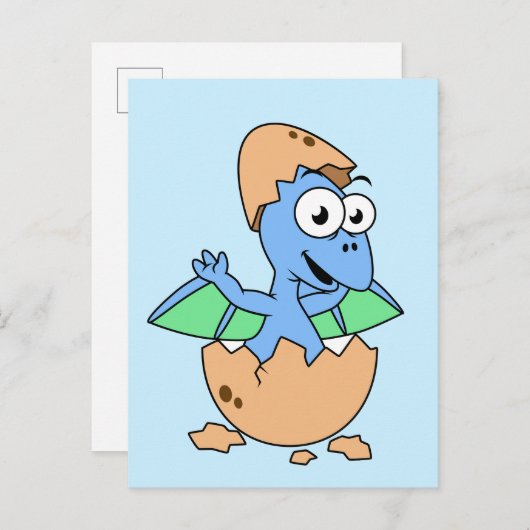 Schattigee afbeelding van een Baby-pterodactylus. Briefkaart (Voorkant / Achterkant)