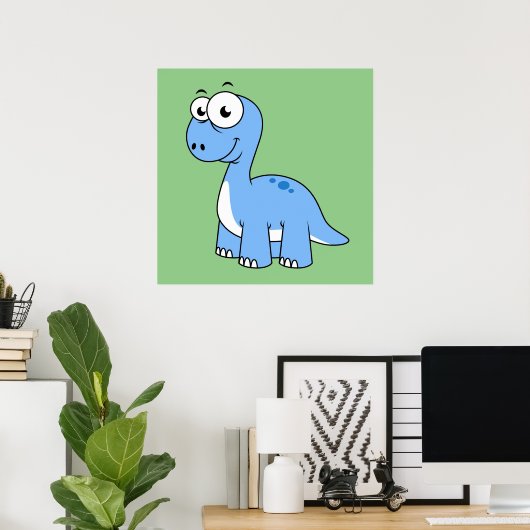 Schattigee afbeelding van een brontosaurus. poster (Thuiskantoor)