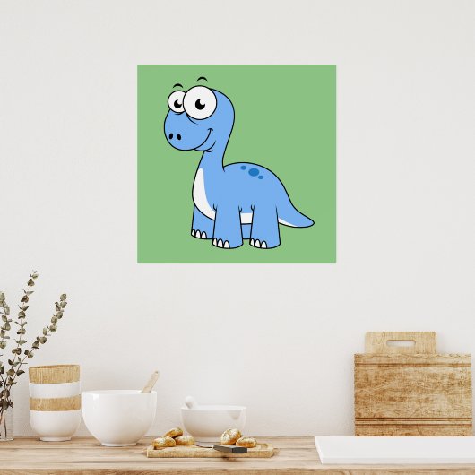Schattigee afbeelding van een brontosaurus. poster (Keuken)