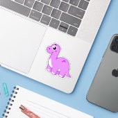 Schattigee afbeelding van een brontosaurusdinosaur sticker (Laptop met iPhone)