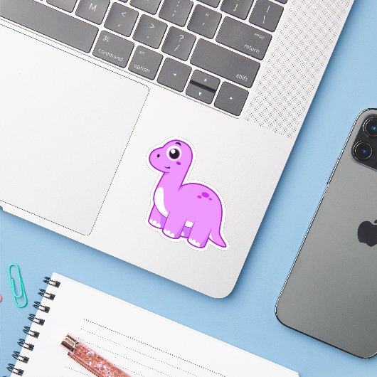 Schattigee afbeelding van een brontosaurusdinosaur sticker (Laptop met iPhone)