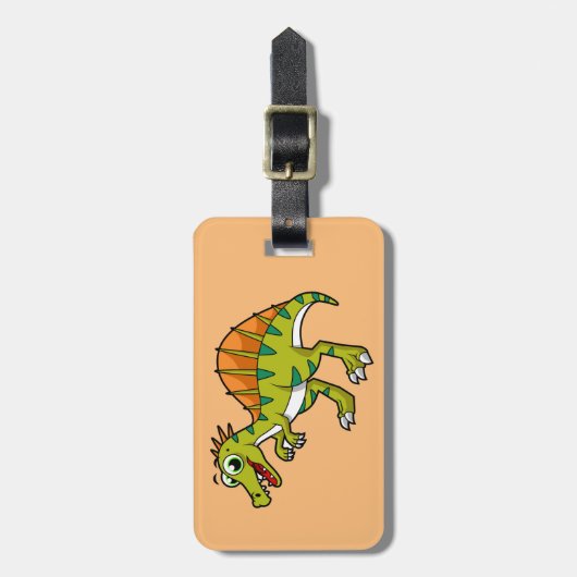 Schattigee afbeelding van een lachende spinosaurus bagagelabel (Voorkant verticaal)