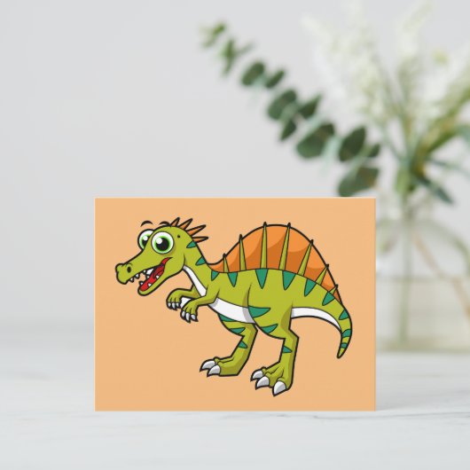 Schattigee afbeelding van een lachende spinosaurus briefkaart (Staand voorkant)
