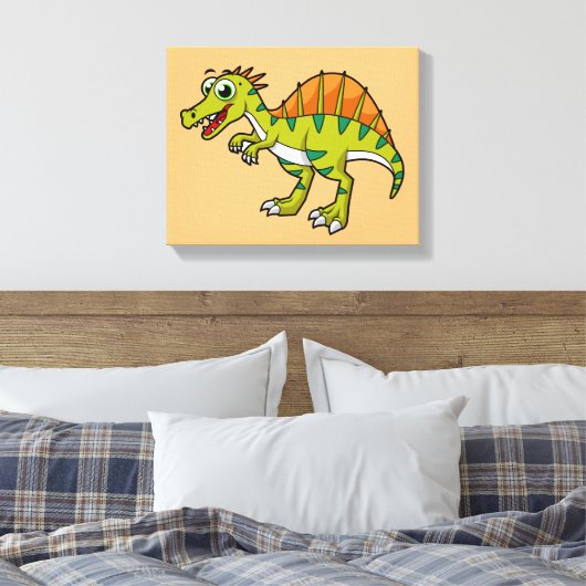Schattigee afbeelding van een lachende spinosaurus canvas afdruk (Insitu (Slaapkamer))
