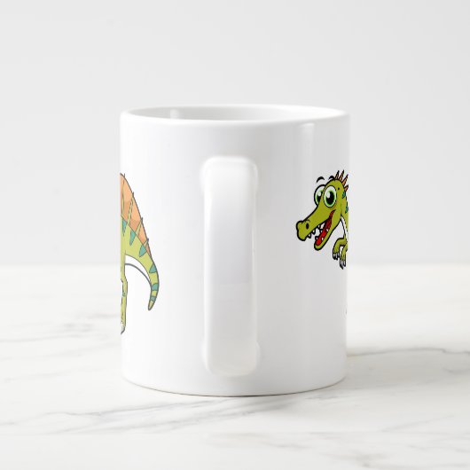 Schattigee afbeelding van een lachende spinosaurus grote koffiekop (Achterkant)