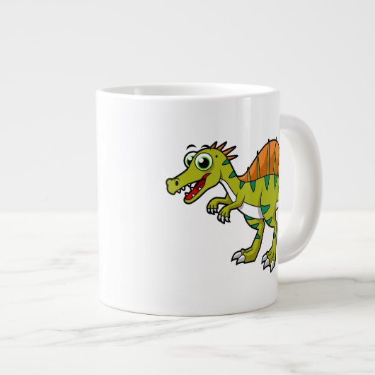 Schattigee afbeelding van een lachende spinosaurus grote koffiekop (Voorkant rechts)