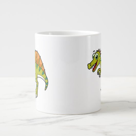 Schattigee afbeelding van een lachende spinosaurus grote koffiekop (Voorkant)