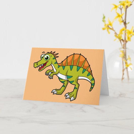 Schattigee afbeelding van een lachende spinosaurus kaart (Gele Bloem)