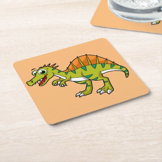 Schattigee afbeelding van een lachende spinosaurus kartonnen onderzetters (Schuin)