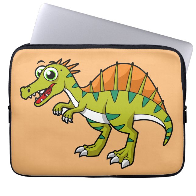 Schattigee afbeelding van een lachende spinosaurus laptop sleeve (Voorkant)