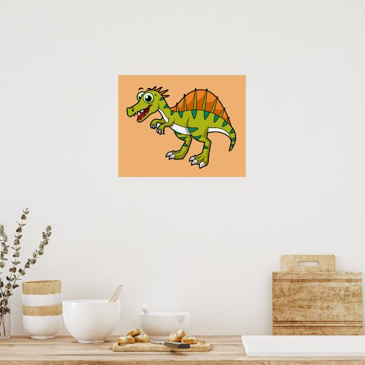 Schattigee afbeelding van een lachende spinosaurus poster (Keuken)