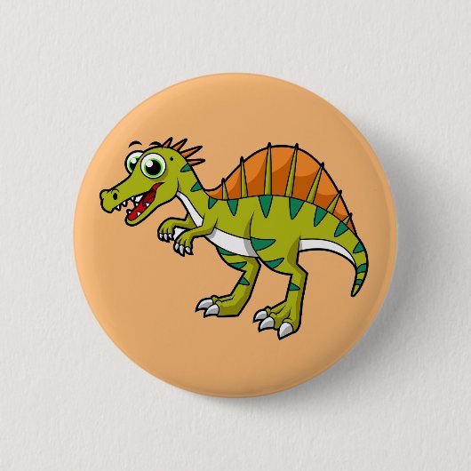 Schattigee afbeelding van een lachende spinosaurus ronde button 5,7 cm (Voorkant)