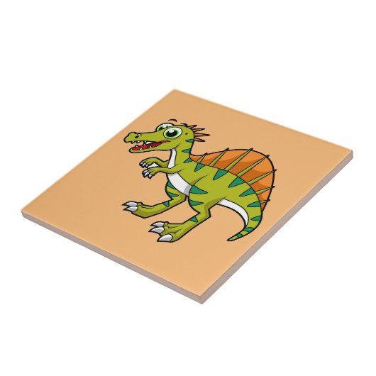 Schattigee afbeelding van een lachende spinosaurus tegeltje (Zijkant)