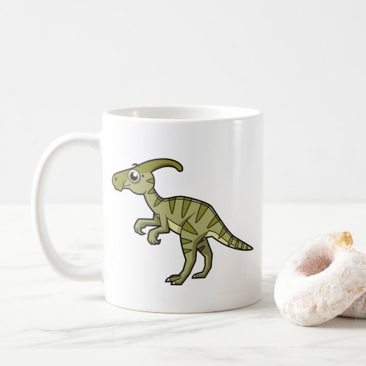 Schattigee afbeelding van een parasaurolophus dino koffiemok (Met donut)