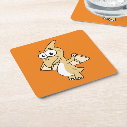 Schattigee afbeelding van een pterodactyl. 2 kartonnen onderzetters (Schuin)