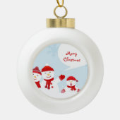 Schattigee afbeelding van een sneeuwman met sneeuw keramische bal ornament (Voorkant)