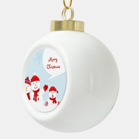 Schattigee afbeelding van een sneeuwman met sneeuw keramische bal ornament (Rechts)