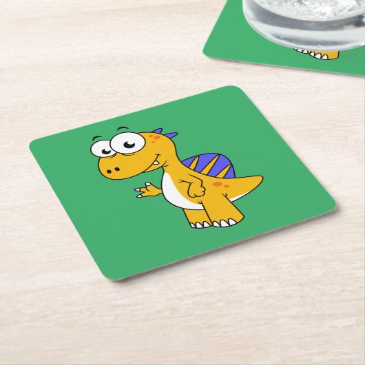 Schattigee afbeelding van een spinosaurus. 2 kartonnen onderzetters (Schuin)