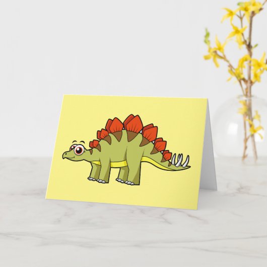 Schattigee afbeelding van een Stegosaurus dinosaur Kaart (Gele Bloem)