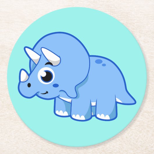 Schattigee afbeelding van een Triceratops dinosaur Ronde Kartonnen Onderzetter (Voorkant)
